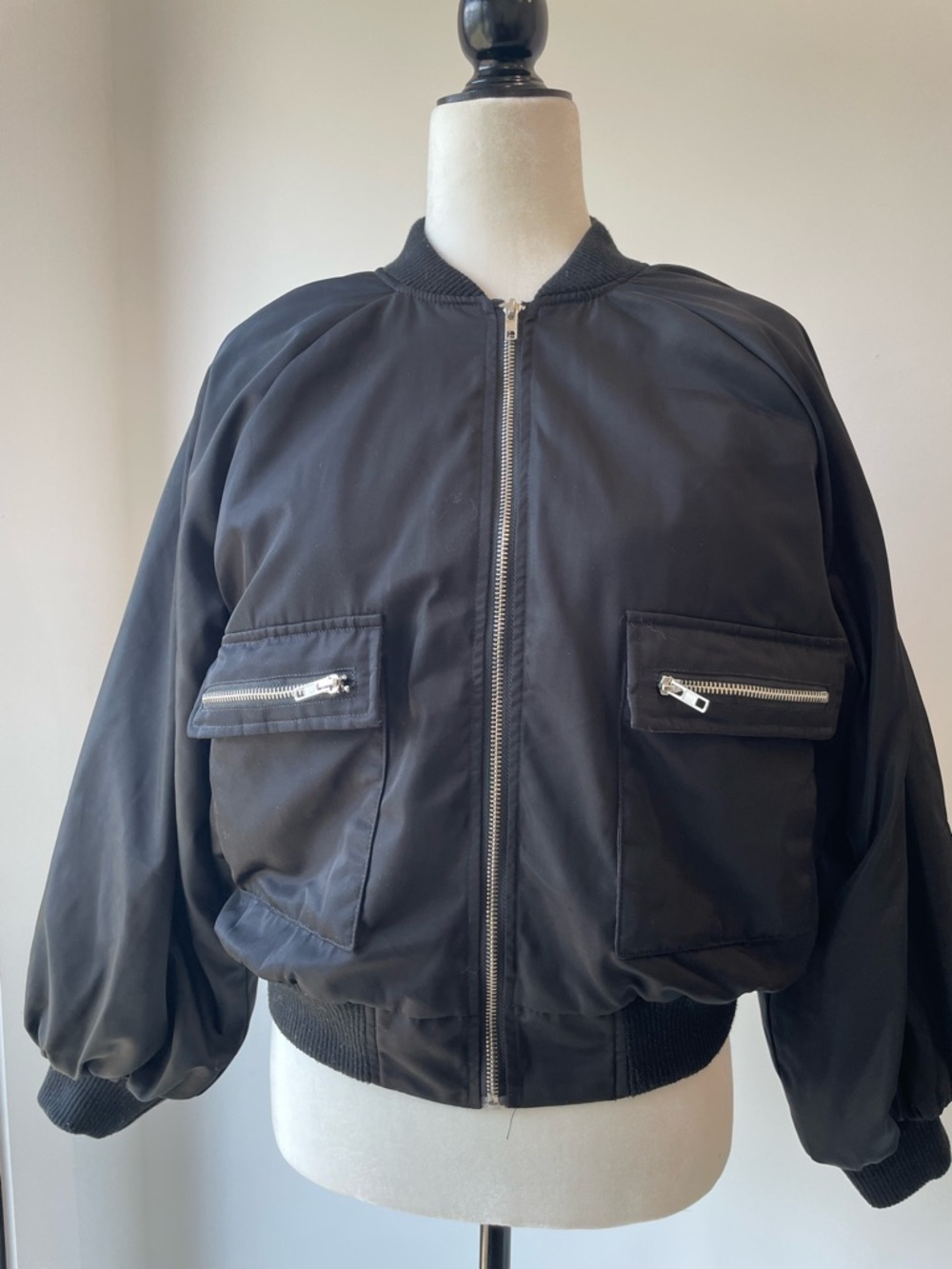 Sans Souci Black Bomber Jacket with Silver Zippers